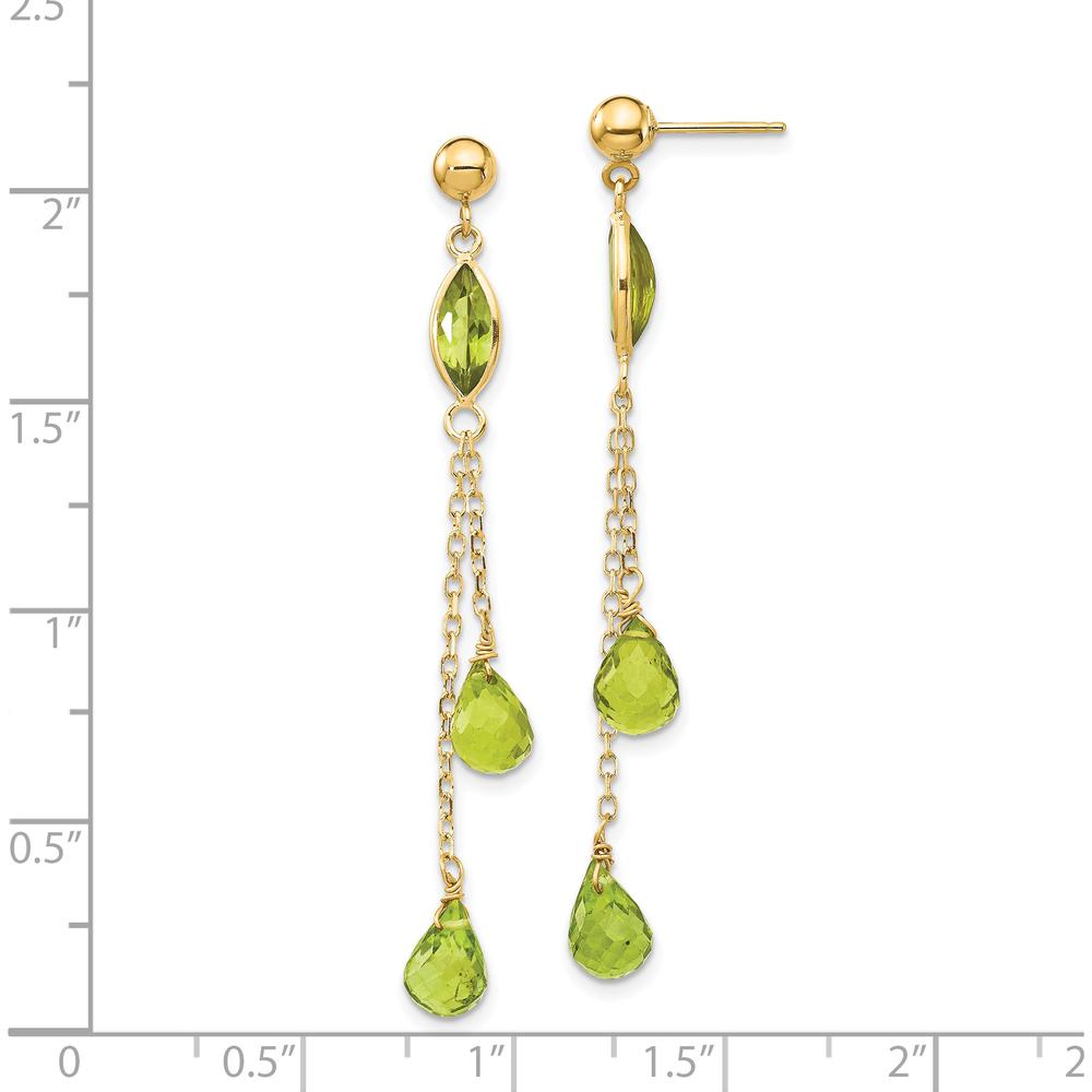 14K Yellow Gold Peridot Dangle Earrings with Marquise and Teardrop Shaped Stones - 1.5 Carat Total Peridot Weight by Monteluci Fine Jewelry