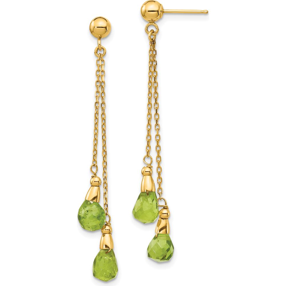 14K Yellow Gold Peridot Dangle Earrings with Natural Teardrop Stones - 1.0 Carat Total Peridot Weight by Monteluci Fine Jewelry