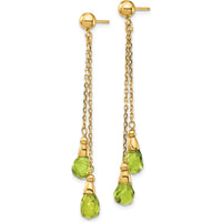 14K Yellow Gold Peridot Dangle Earrings with Natural Teardrop Stones - 1.0 Carat Total Peridot Weight by Monteluci Fine Jewelry
