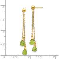 14K Yellow Gold Peridot Dangle Earrings with Natural Teardrop Stones - 1.0 Carat Total Peridot Weight by Monteluci Fine Jewelry