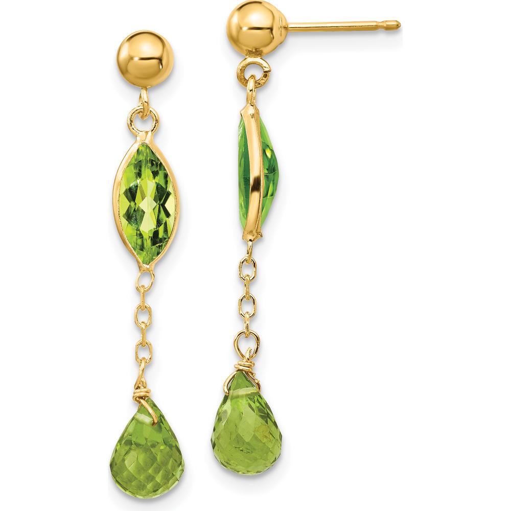 14K Yellow Gold Peridot Drop Earrings with Marquise and Teardrop Green Peridot - 1.5 Carat Total Gem Weight by Monteluci Fine Jewelry
