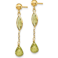 14K Yellow Gold Peridot Drop Earrings with Marquise and Teardrop Green Peridot - 1.5 Carat Total Gem Weight by Monteluci Fine Jewelry