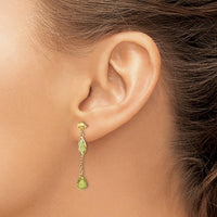 14K Yellow Gold Peridot Drop Earrings with Marquise and Teardrop Green Peridot - 1.5 Carat Total Gem Weight by Monteluci Fine Jewelry