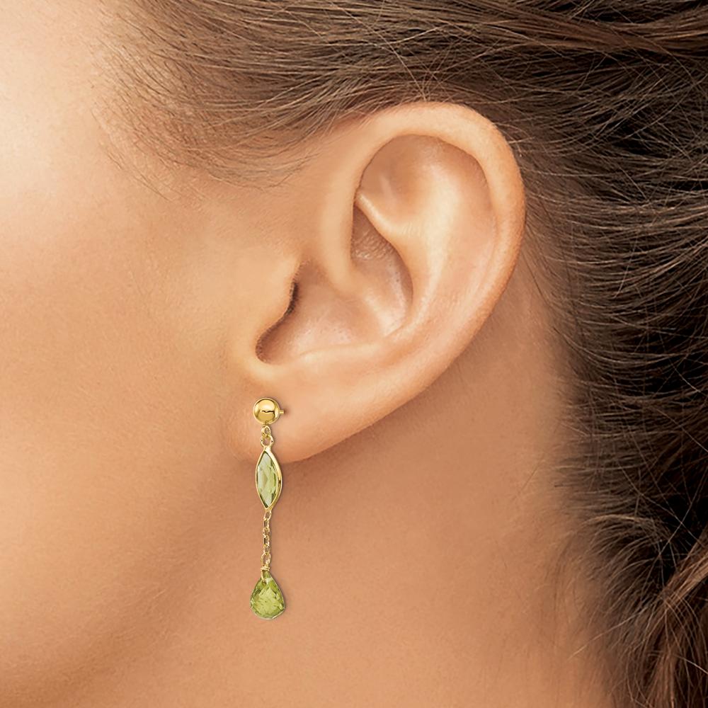 14K Yellow Gold Peridot Drop Earrings with Marquise and Teardrop Green Peridot - 1.5 Carat Total Gem Weight by Monteluci Fine Jewelry