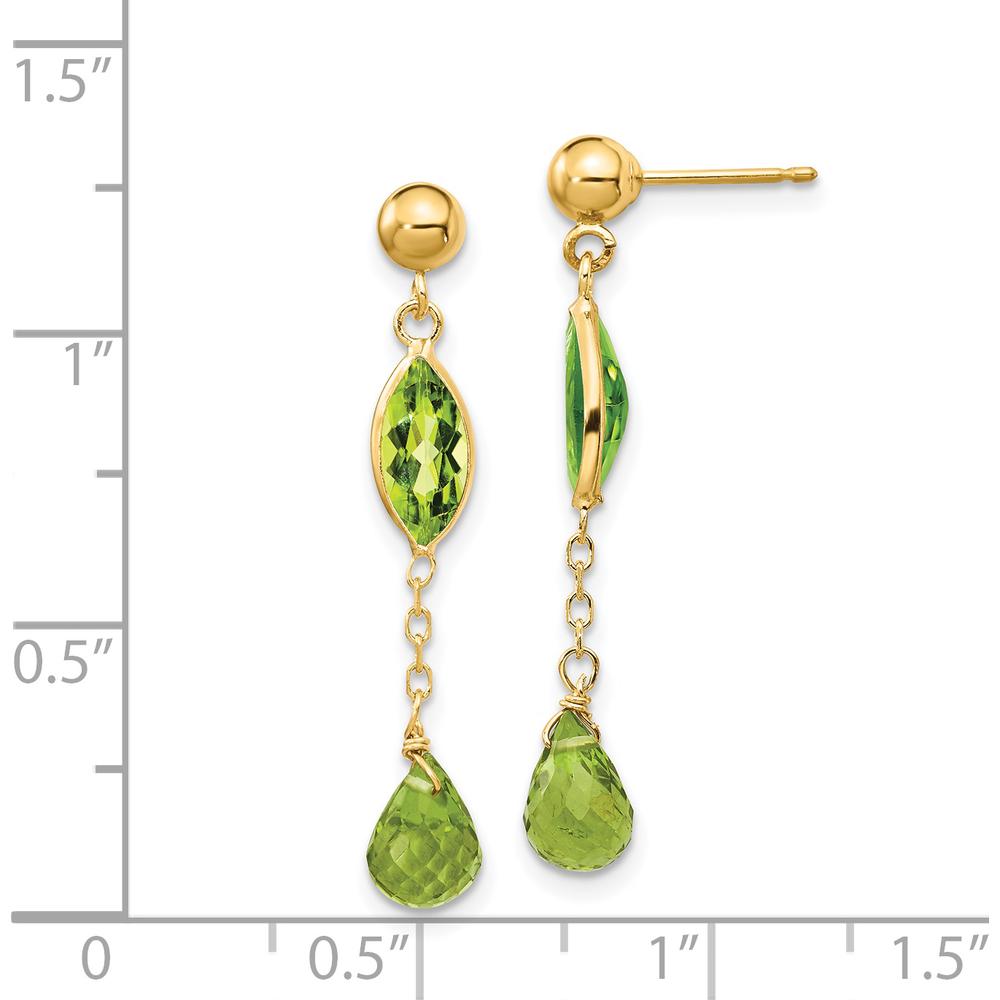 14K Yellow Gold Peridot Drop Earrings with Marquise and Teardrop Green Peridot - 1.5 Carat Total Gem Weight by Monteluci Fine Jewelry
