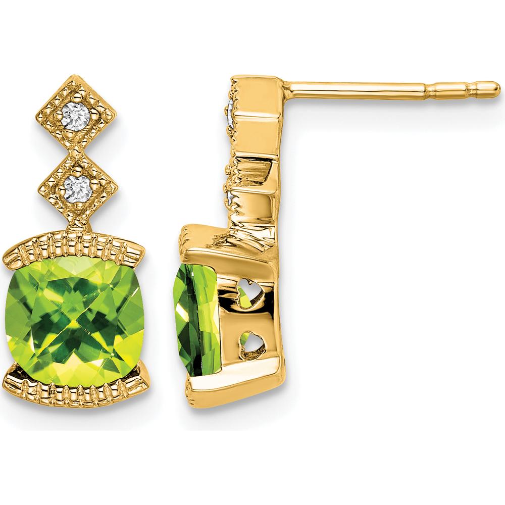 14K Yellow Gold Peridot Drop Earrings with Round Diamonds - 1.18 Carat Total Peridot Weight by Monteluci Fine Jewelry
