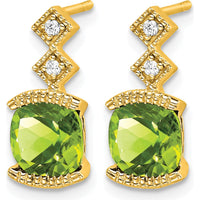 14K Yellow Gold Peridot Drop Earrings with Round Diamonds - 1.18 Carat Total Peridot Weight by Monteluci Fine Jewelry