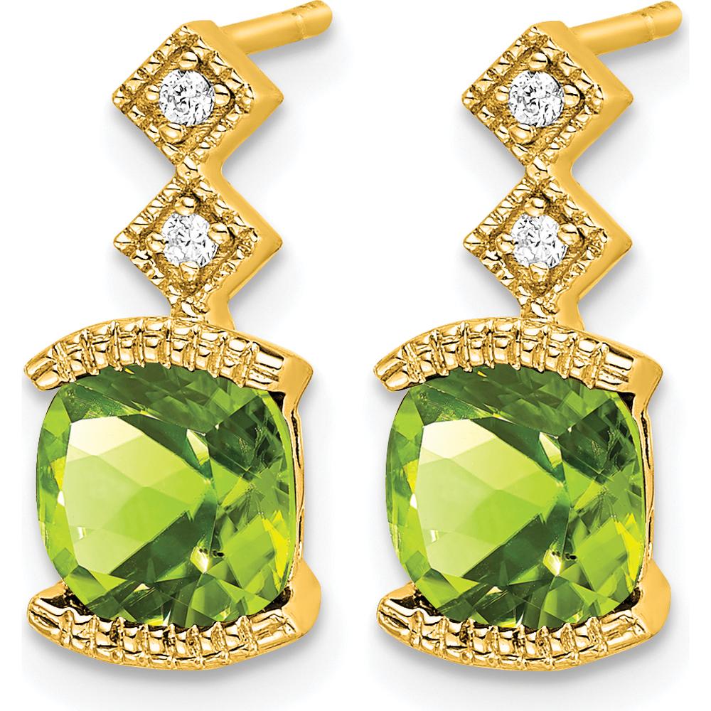 14K Yellow Gold Peridot Drop Earrings with Round Diamonds - 1.18 Carat Total Peridot Weight by Monteluci Fine Jewelry