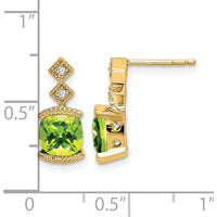14K Yellow Gold Peridot Drop Earrings with Round Diamonds - 1.18 Carat Total Peridot Weight by Monteluci Fine Jewelry