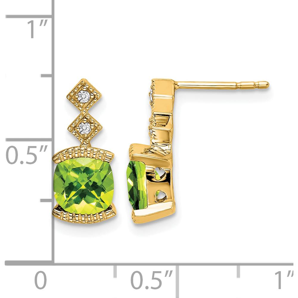 14K Yellow Gold Peridot Drop Earrings with Round Diamonds - 1.18 Carat Total Peridot Weight by Monteluci Fine Jewelry