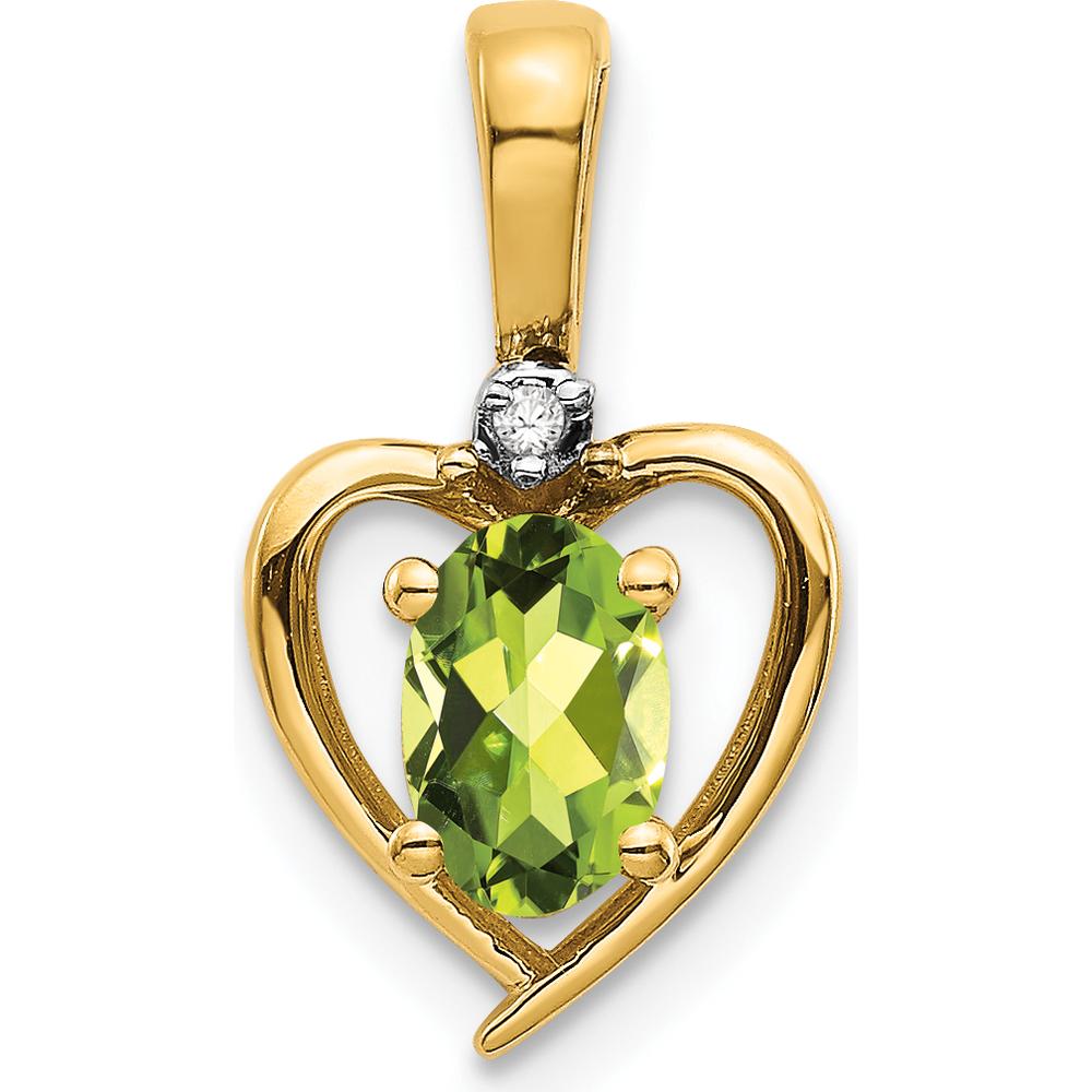 14K Yellow Gold Peridot Heart Pendant with Diamond Accent - 0.45 Carat Peridot, 0.007 Carat Diamond by Oro Pregiato