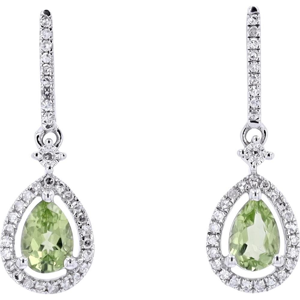 14K Yellow Gold Peridot Pear Cut Earrings with Diamond Halo - 1.00 Carat Total Gemstone Weight