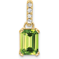 14K Yellow Gold Peridot Pendant with Diamond Accent - 0.01 Carat Total Diamond Weight by Oro Pregiato