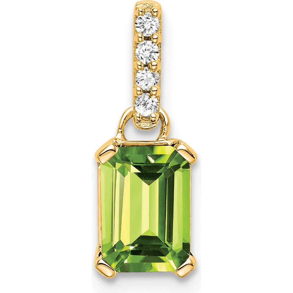 14K Yellow Gold Peridot Pendant with Diamond Accent - 0.01 Carat Total Diamond Weight by Oro Pregiato