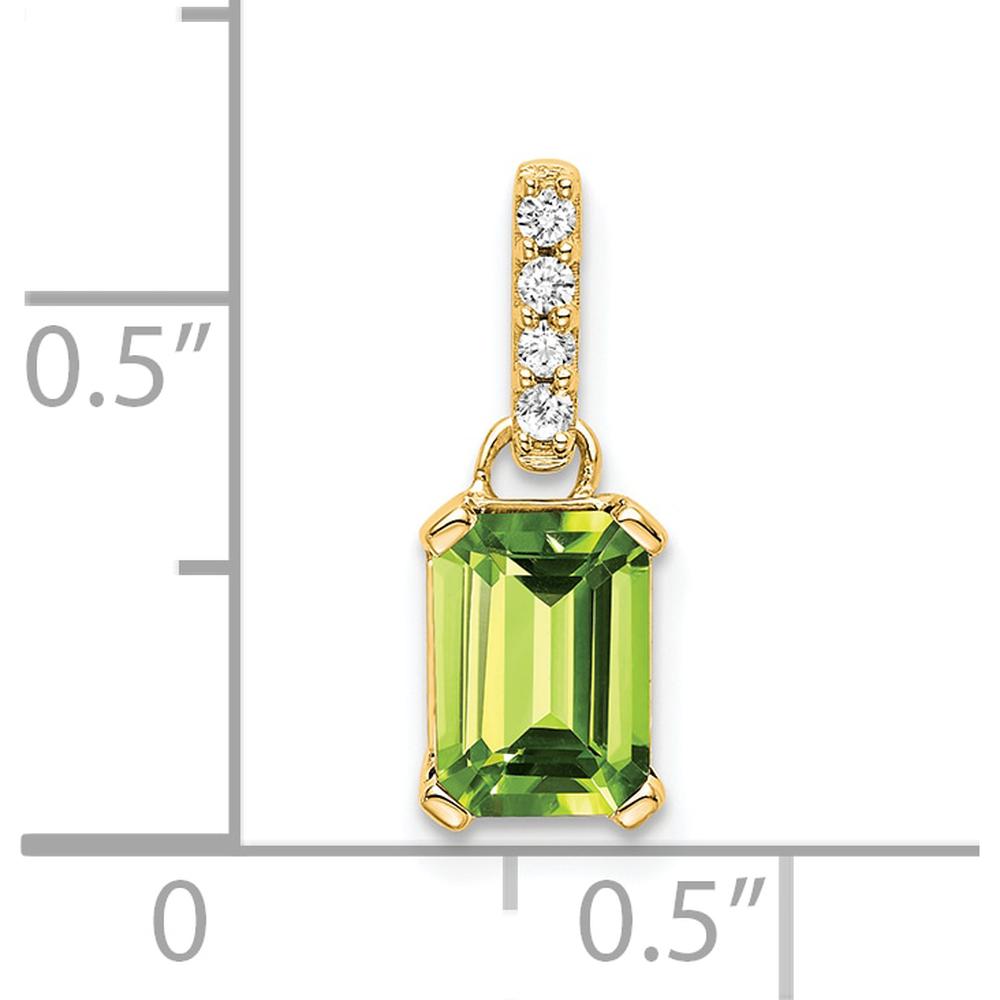 14K Yellow Gold Peridot Pendant with Diamond Accent - 0.01 Carat Total Diamond Weight by Oro Pregiato
