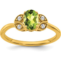 14K Yellow Gold Peridot Ring with Round Diamonds - 1.205 Carat Peridot, 0.06 Carat Total Diamond Weight by 0
