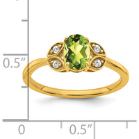14K Yellow Gold Peridot Ring with Round Diamonds - 1.205 Carat Peridot, 0.06 Carat Total Diamond Weight by 0
