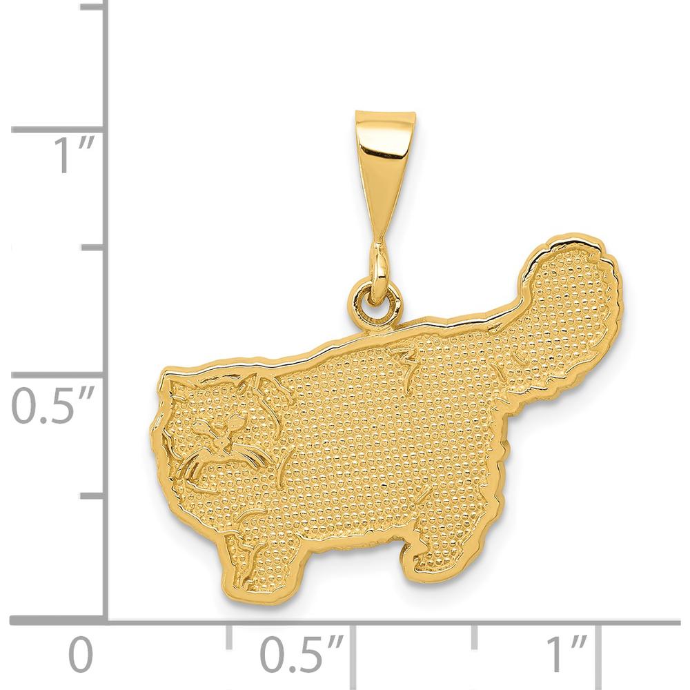14K Yellow Gold Persian Cat Pendant - Textured Feline Charm by Oro Pregiato