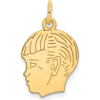 14K Yellow Gold Personalized Boy Head Charm with Polished and Laser Etched Detailing by Oro Pregiato