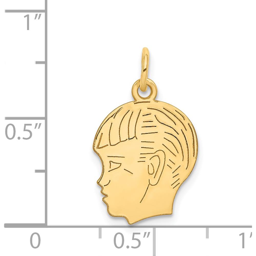 14K Yellow Gold Personalized Boy Head Charm with Polished and Laser Etched Detailing by Oro Pregiato