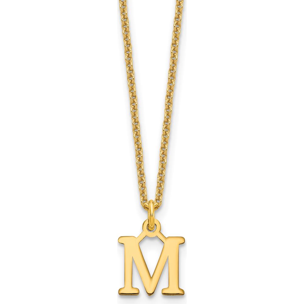 14K Yellow Gold Personalized Cutout Letter M Initial Necklace - 18-inch Cable Chain by Oro Pregiato