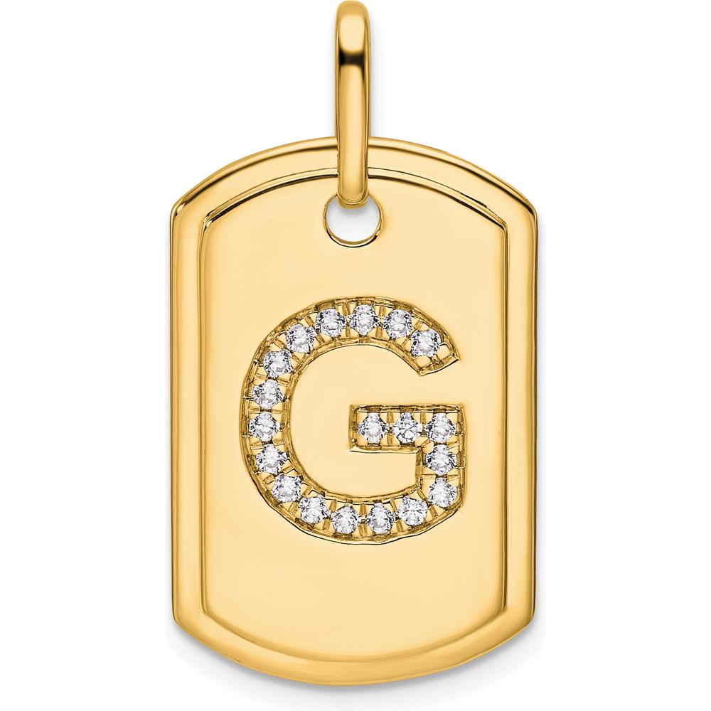 14K Yellow Gold Personalized Diamond "G" Initial Dog Tag Charm by Oro Pregiato