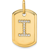 14K Yellow Gold Personalized Diamond Initial "I" Dog Tag Charm by Oro Pregiato