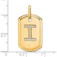 14K Yellow Gold Personalized Diamond Initial "I" Dog Tag Charm by Oro Pregiato
