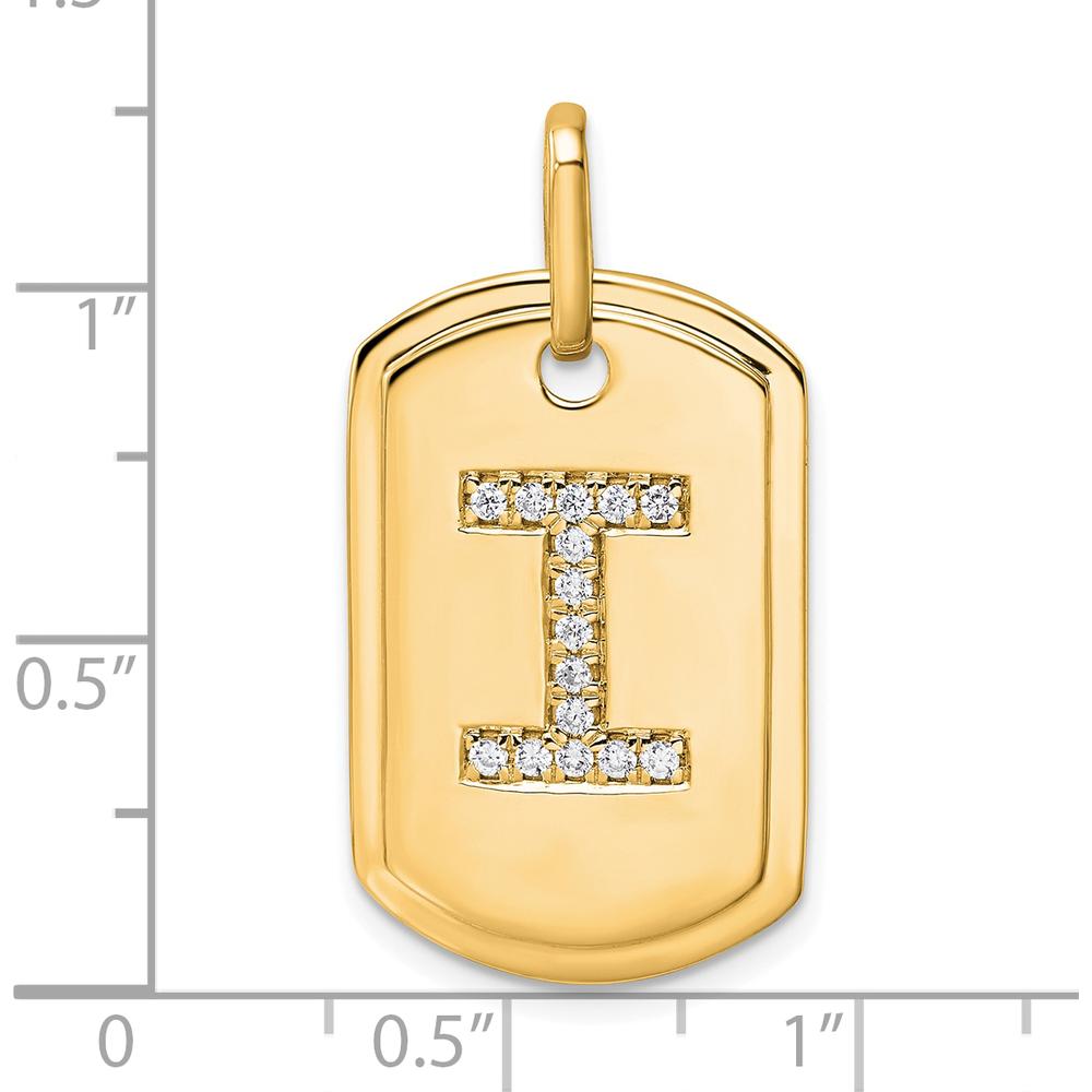 14K Yellow Gold Personalized Diamond Initial "I" Dog Tag Charm by Oro Pregiato