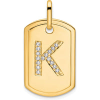 14K Yellow Gold Personalized Diamond Initial K Dog Tag Charm - Polished Finish by Oro Pregiato