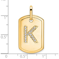 14K Yellow Gold Personalized Diamond Initial K Dog Tag Charm - Polished Finish by Oro Pregiato