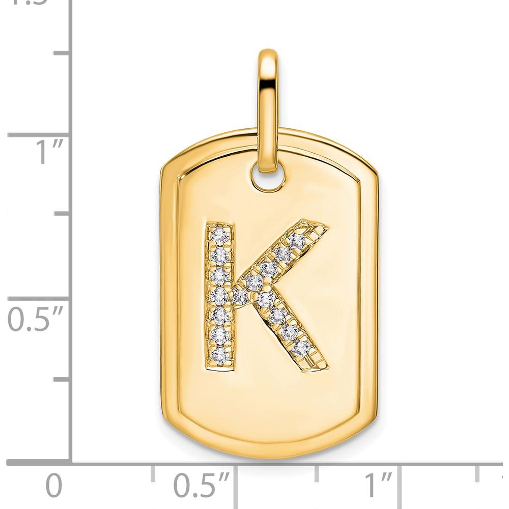 14K Yellow Gold Personalized Diamond Initial K Dog Tag Charm - Polished Finish by Oro Pregiato