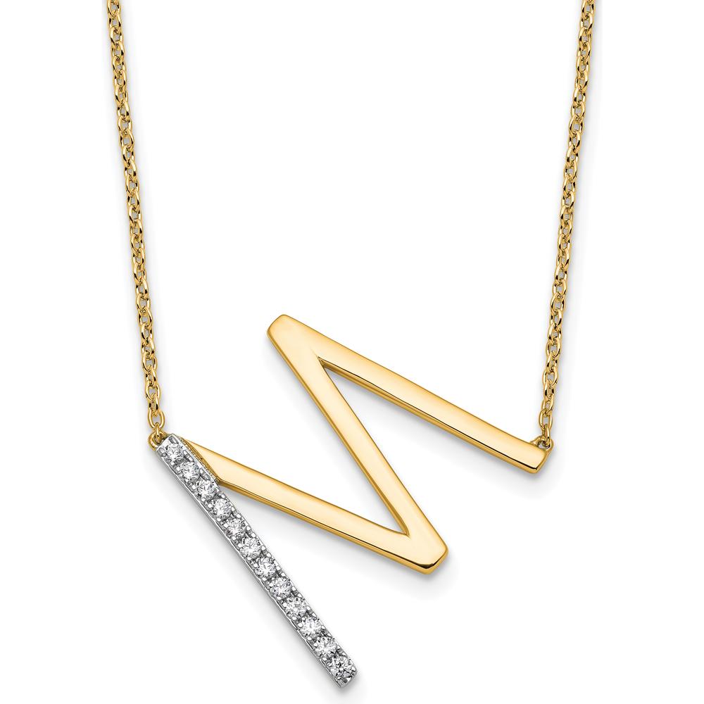 14K Yellow Gold Personalized Diamond Initial "M" Necklace with 18" Cable Chain by Oro Pregiato