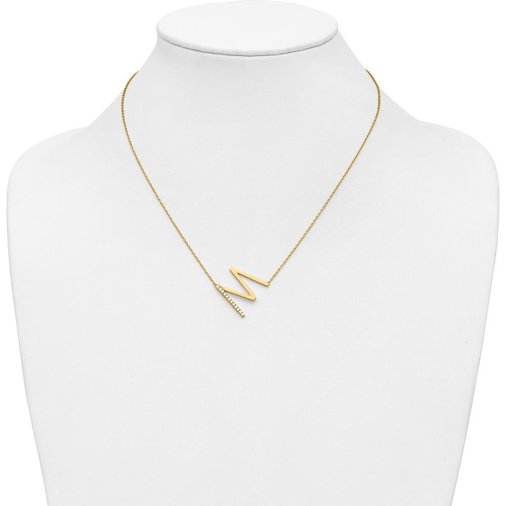 14K Yellow Gold Personalized Diamond Initial "M" Necklace with 18" Cable Chain by Oro Pregiato