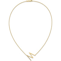 14K Yellow Gold Personalized Diamond Initial "M" Necklace with 18" Cable Chain by Oro Pregiato