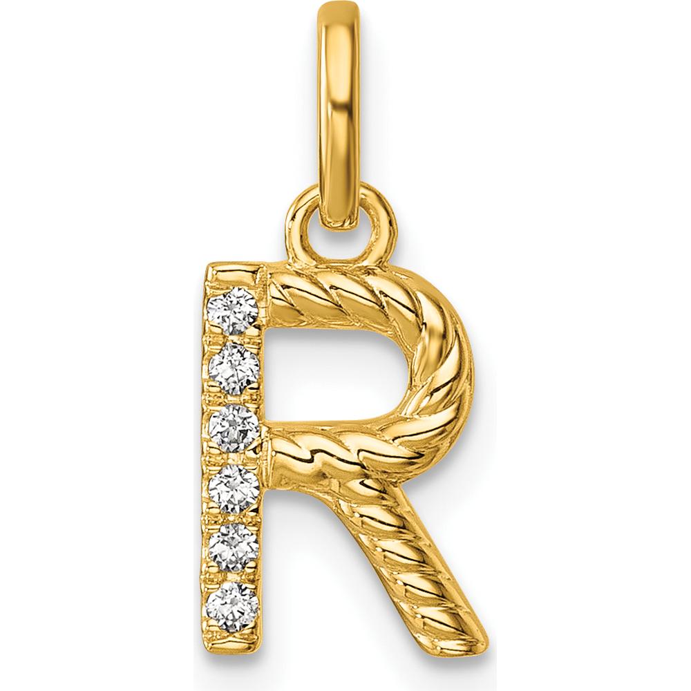 14K Yellow Gold Personalized Diamond "R" Charm - 0.05 Carat Diamond Weight by Oro Pregiato