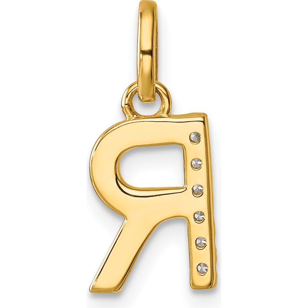 14K Yellow Gold Personalized Diamond "R" Charm - 0.05 Carat Diamond Weight by Oro Pregiato