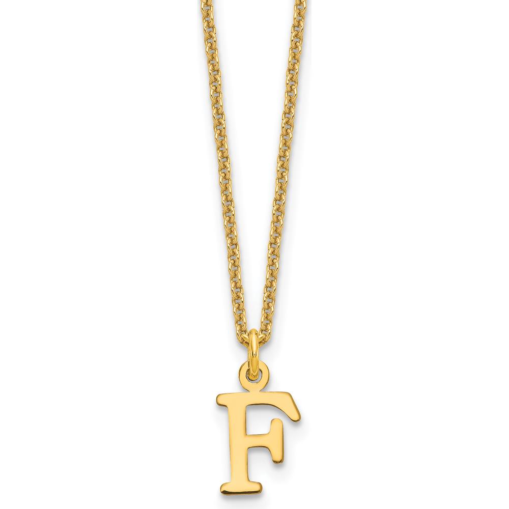 14K Yellow Gold Personalized "F" Initial Cutout Pendant Necklace with 18-Inch Cable Chain by Oro Pregiato