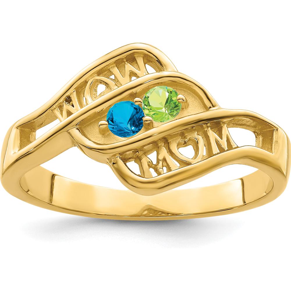 14K Yellow Gold Personalized Family Jewelry Ring Mounting with Engraving "WOW MOM" by Oro Pregiato