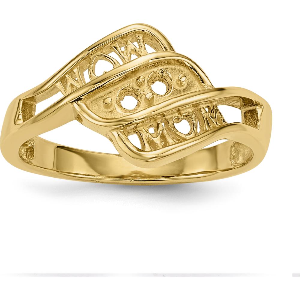 14K Yellow Gold Personalized Family Jewelry Ring Mounting with Engraving "WOW MOM" by Oro Pregiato