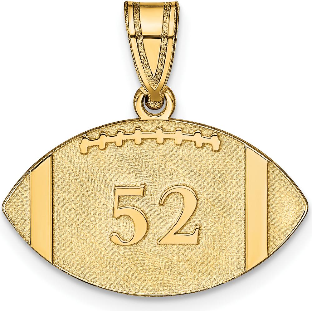 14K Yellow Gold Personalized Football Pendant with "52" Engraving by Oro Pregiato