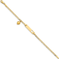 14K Yellow Gold Personalized ID Bracelet with Heart Cut-out and Dangle Charm for Baby - 6" Length by Oro Pregiato