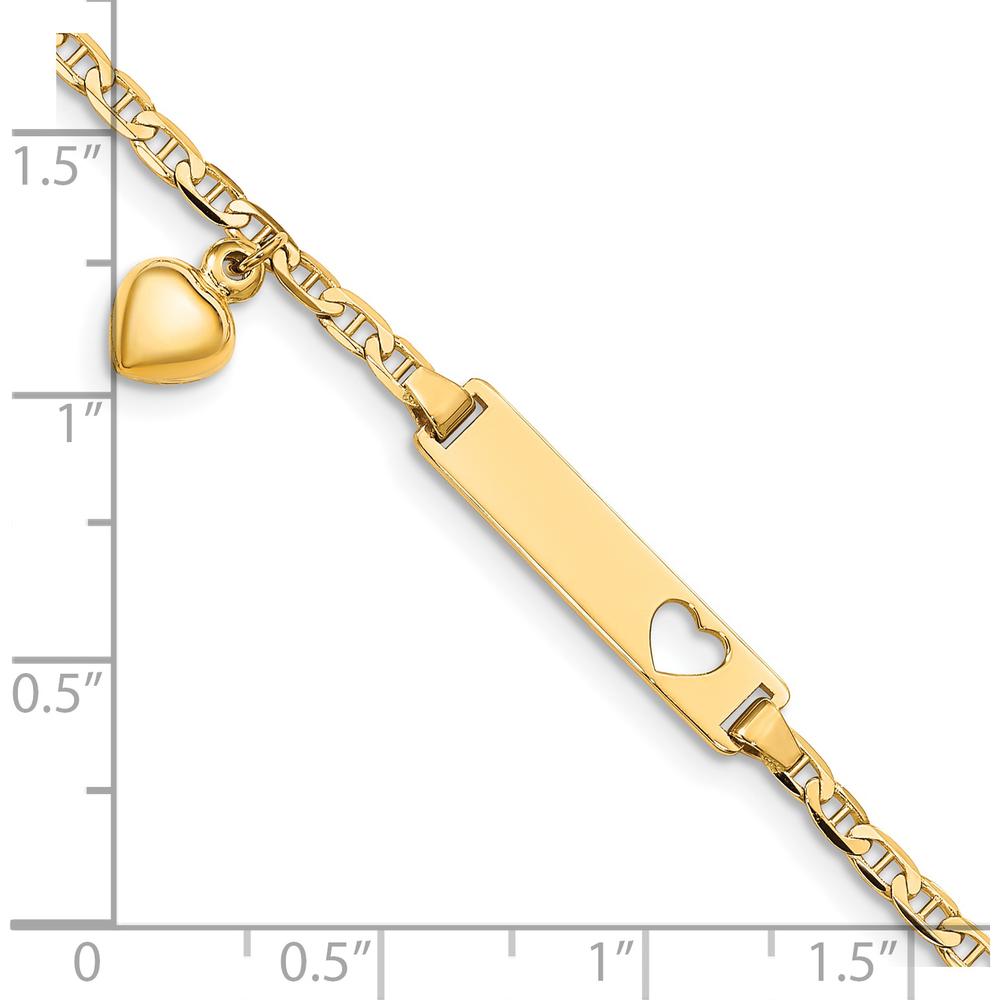 14K Yellow Gold Personalized ID Bracelet with Heart Cut-out and Dangle Charm for Baby - 6" Length by Oro Pregiato