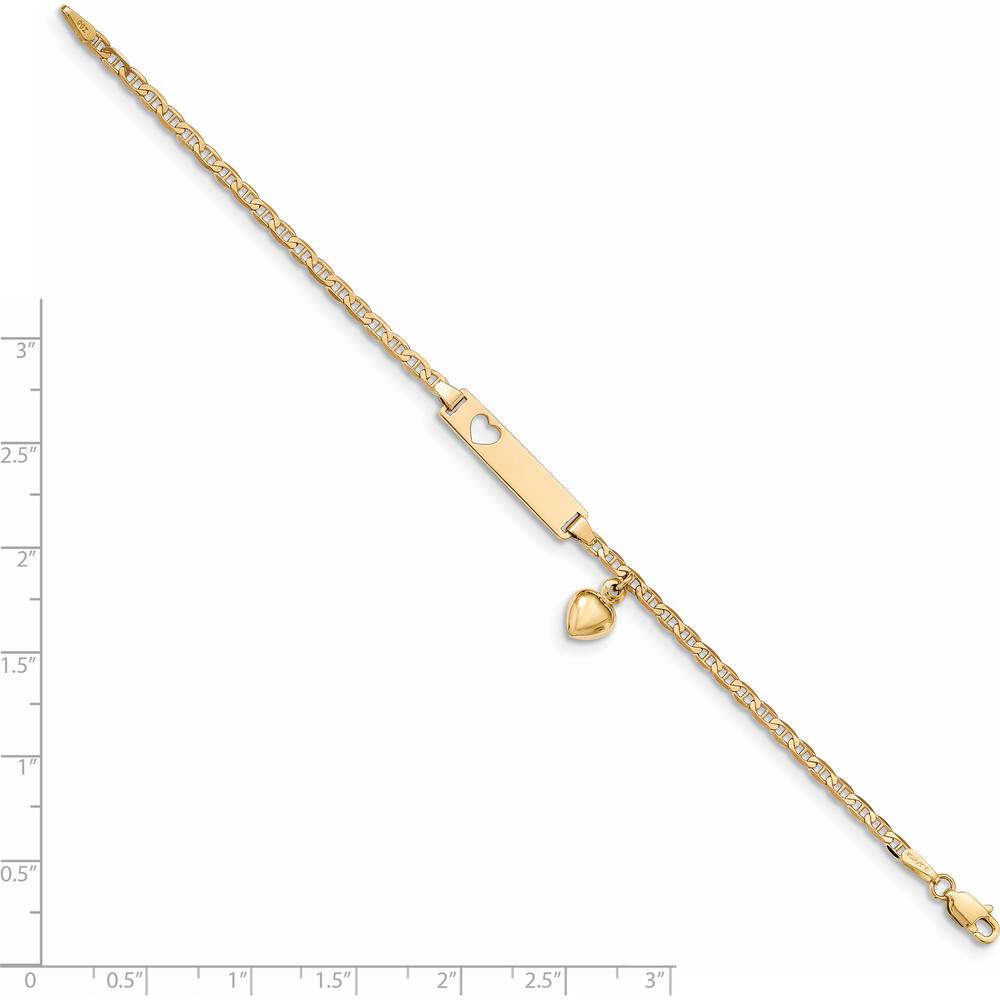 14K Yellow Gold Personalized ID Bracelet with Heart Cut-out and Dangle Charm for Baby - 6" Length by Oro Pregiato