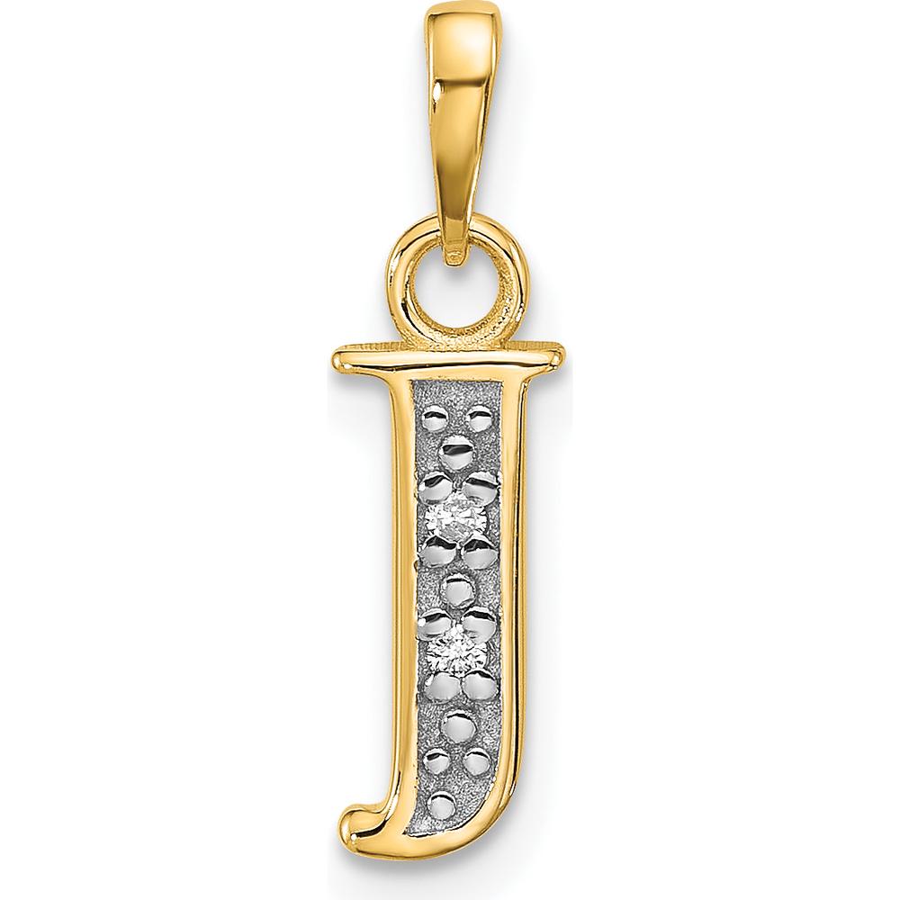 14K Yellow Gold Personalized "J" Letter Pendant with Round Diamonds - 0.01 Carat Total Diamond Weight by Oro Pregiato