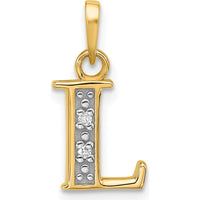 14K Yellow Gold Personalized Letter L Pendant with Round Diamonds - 0.01 Carat Total Diamond Weight by Oro Pregiato