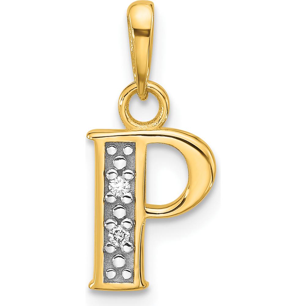 14K Yellow Gold Personalized Letter P Pendant with Round Diamonds - 0.01 Carat Total Diamond Weight by Oro Pregiato