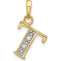 14K Yellow Gold Personalized Letter T Pendant with Round Diamond Accents - 0.01 Carat Total Diamond Weight by Oro Pregiato