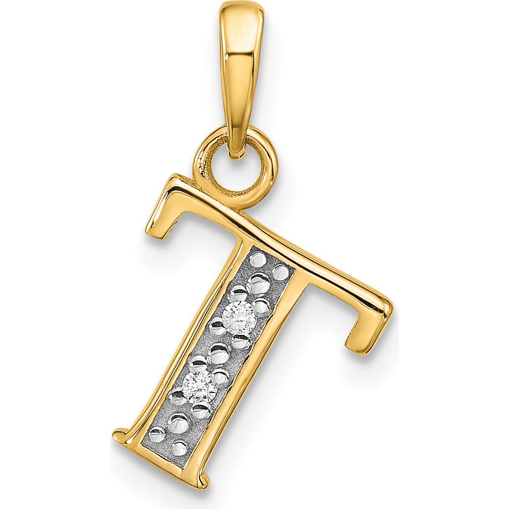 14K Yellow Gold Personalized Letter T Pendant with Round Diamond Accents - 0.01 Carat Total Diamond Weight by Oro Pregiato