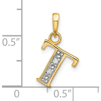 14K Yellow Gold Personalized Letter T Pendant with Round Diamond Accents - 0.01 Carat Total Diamond Weight by Oro Pregiato